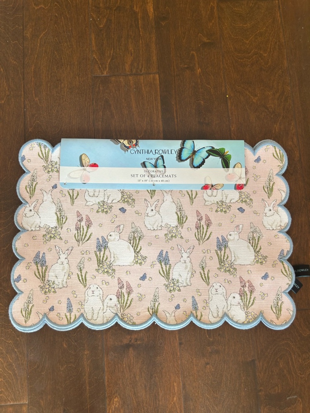 Cynthia Rowley 4 Easter Placemats Tulips Floral Bunny New Pastel Scalloped